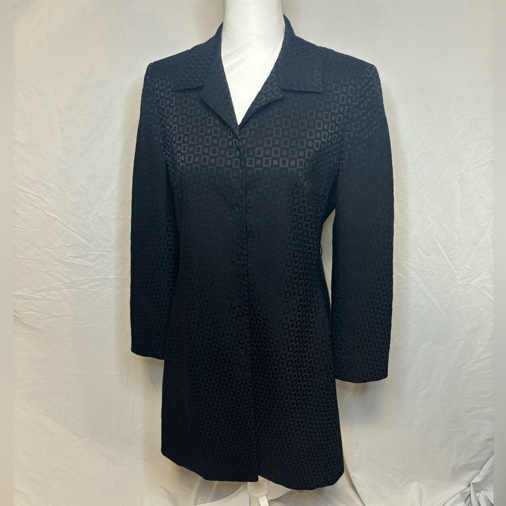 Elie Tahari Monogram Black Square Suit Set Jacket Pants Women’s Button Up